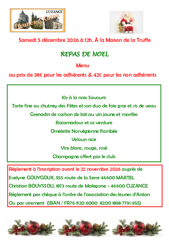Affiche avec menus et tarifs