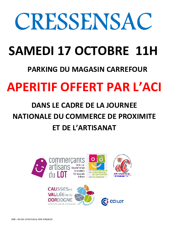 Affiche invitation apéritif le samedi 17 octobre 2026 à 11h00 sur le parking du magasin CARREFOUR